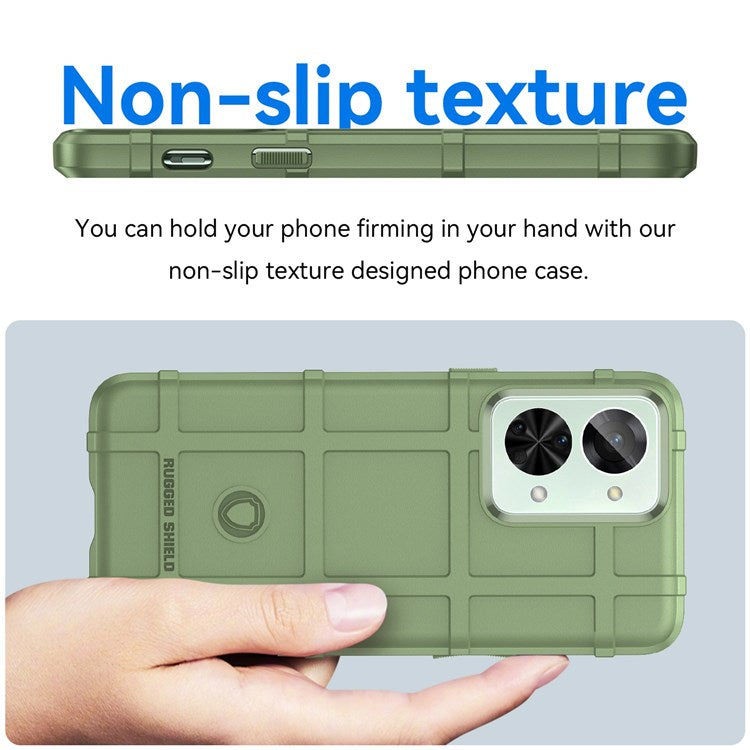 For OnePlus Nord 2T 5G Rugged Square Grid Design Soft TPU Durable Phone Case Well-protected Shell - Green
