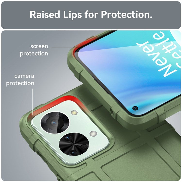 For OnePlus Nord 2T 5G Rugged Square Grid Design Soft TPU Durable Phone Case Well-protected Shell - Green