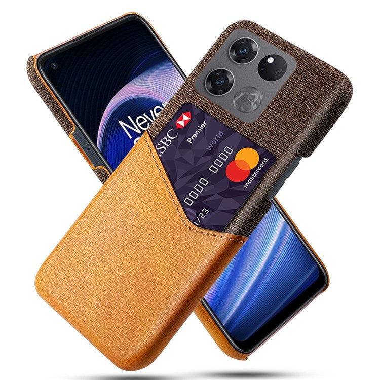 For OnePlus Ace Racing 5G Shockproof Phone Case Cloth Texture PU Leather Coated PC Drop-proof Cellphone Cover Card Holder - Orange