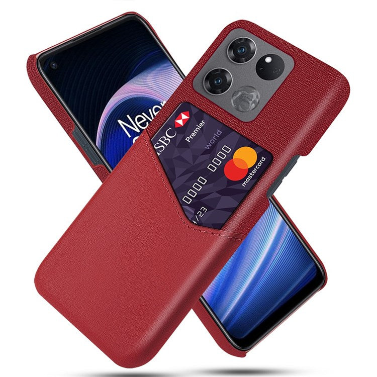 For OnePlus Ace Racing 5G Shockproof Phone Case Cloth Texture PU Leather Coated PC Drop-proof Cellphone Cover Card Holder - Red