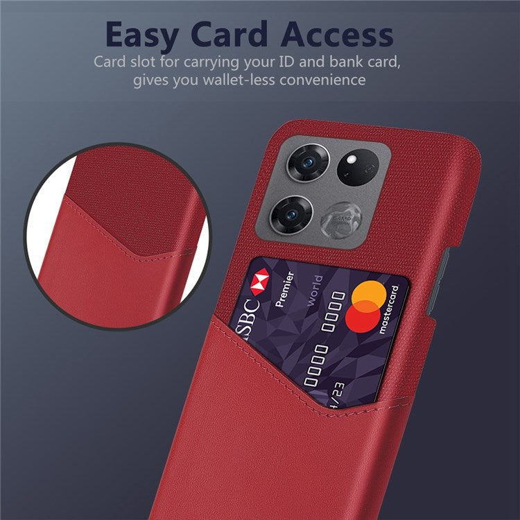 For OnePlus Ace Racing 5G Shockproof Phone Case Cloth Texture PU Leather Coated PC Drop-proof Cellphone Cover Card Holder - Red
