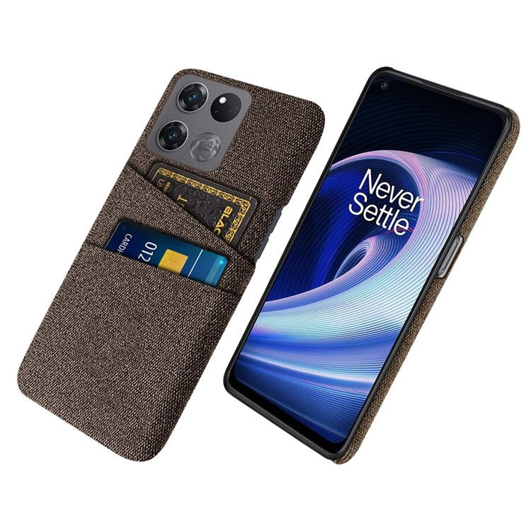 For OnePlus Ace Racing 5G Cloth Texture Anti-scratch Phone Case with Dual Card Slots Mobile Phone Well Protection Cover - Brown