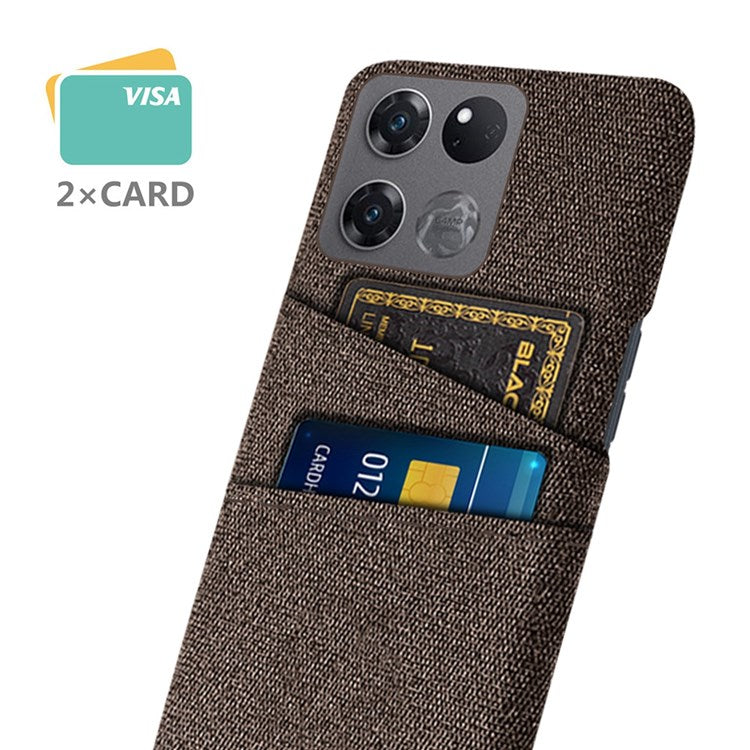 For OnePlus Ace Racing 5G Cloth Texture Anti-scratch Phone Case with Dual Card Slots Mobile Phone Well Protection Cover - Brown