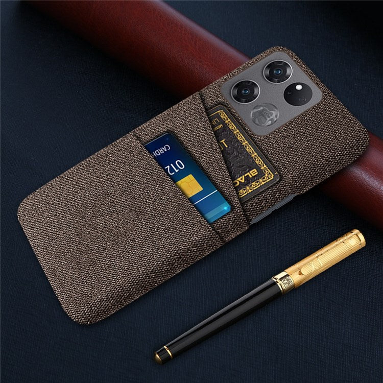 For OnePlus Ace Racing 5G Cloth Texture Anti-scratch Phone Case with Dual Card Slots Mobile Phone Well Protection Cover - Brown