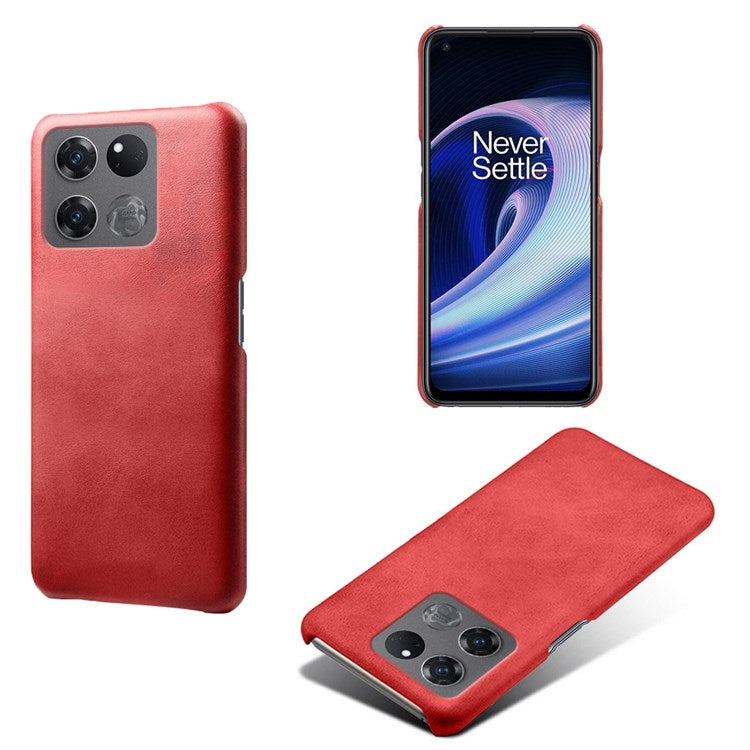 For OnePlus Ace Racing 5G Ultra-thin Phone Case Calf Textured PU Leather Coating Shockproof Hard PC Protective Cover - Red
