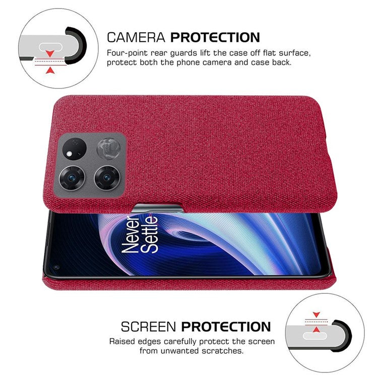 For OnePlus Ace Racing 5G Anti-fall Hard PC + Cloth Phone Cover Solid Color Wear-resistant Mobile Phone Case - Red