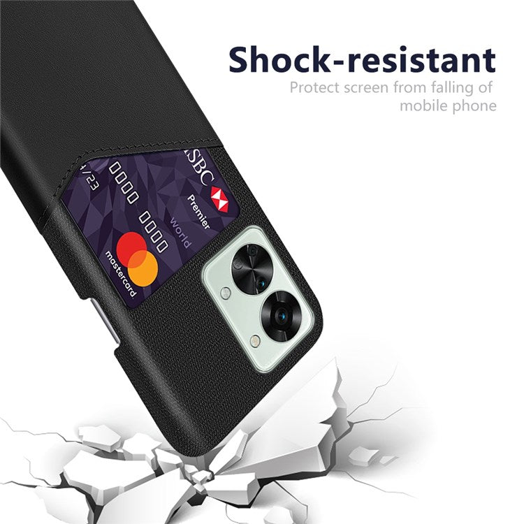 For OnePlus Nord 2T 5G Shockproof Protection Phone Case Cloth Texture PU Leather Coated PC Anti-scratch Cellphone Cover Card Holder - Black