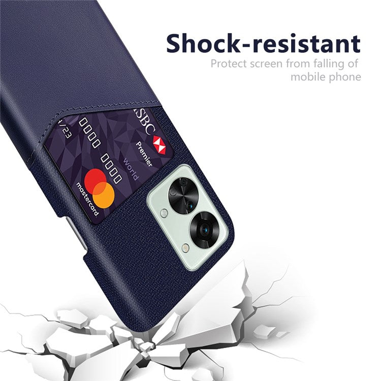 For OnePlus Nord 2T 5G Shockproof Protection Phone Case Cloth Texture PU Leather Coated PC Anti-scratch Cellphone Cover Card Holder - Blue