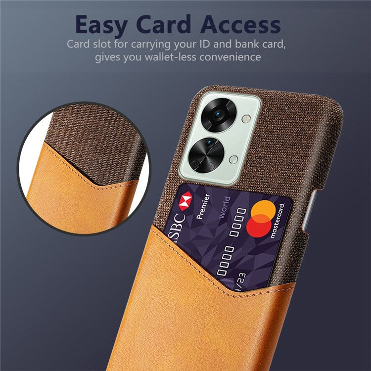 For OnePlus Nord 2T 5G Shockproof Protection Phone Case Cloth Texture PU Leather Coated PC Anti-scratch Cellphone Cover Card Holder - Orange