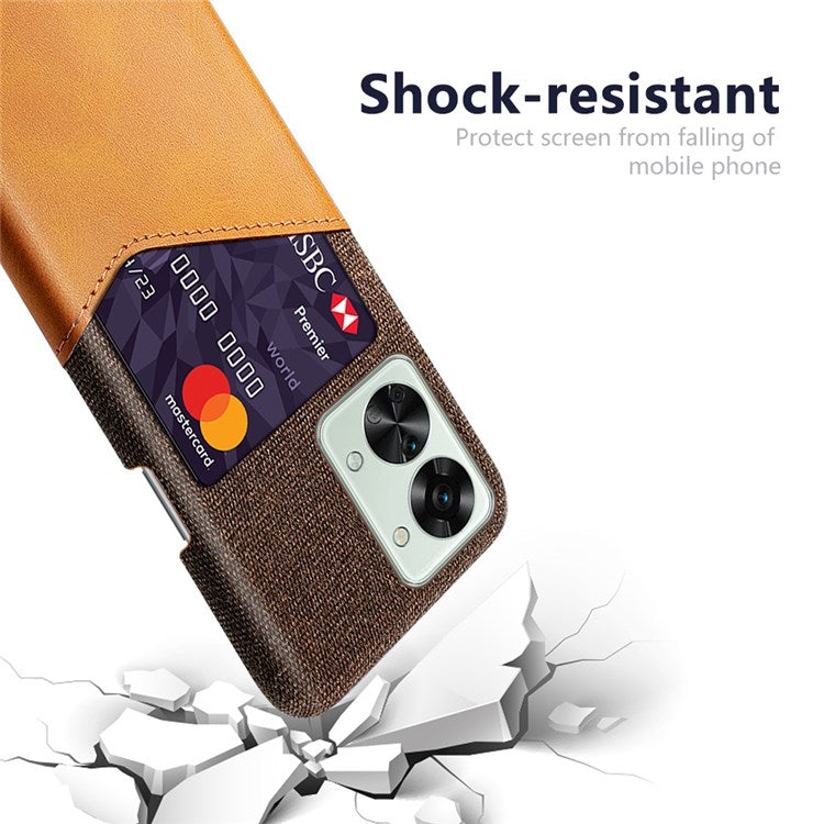 For OnePlus Nord 2T 5G Shockproof Protection Phone Case Cloth Texture PU Leather Coated PC Anti-scratch Cellphone Cover Card Holder - Orange