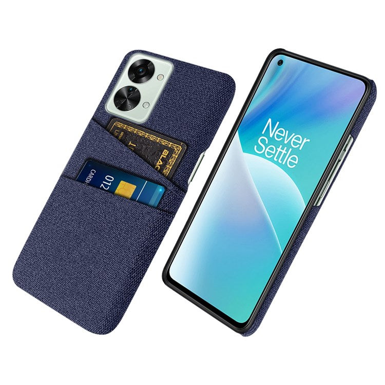 For OnePlus Nord 2T 5G Ultra Thin Back Phone Case Cloth Texture PC Cover with Dual Card Slots - Blue