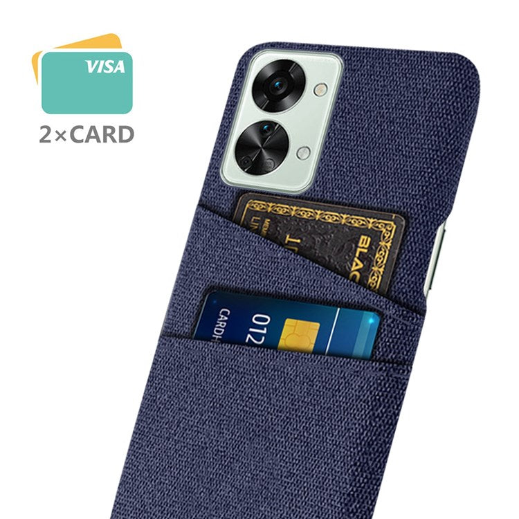 For OnePlus Nord 2T 5G Ultra Thin Back Phone Case Cloth Texture PC Cover with Dual Card Slots - Blue