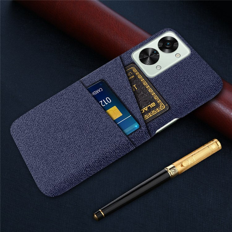 For OnePlus Nord 2T 5G Ultra Thin Back Phone Case Cloth Texture PC Cover with Dual Card Slots - Blue