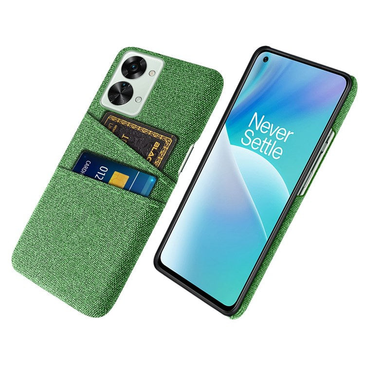 For OnePlus Nord 2T 5G Ultra Thin Back Phone Case Cloth Texture PC Cover with Dual Card Slots - Green