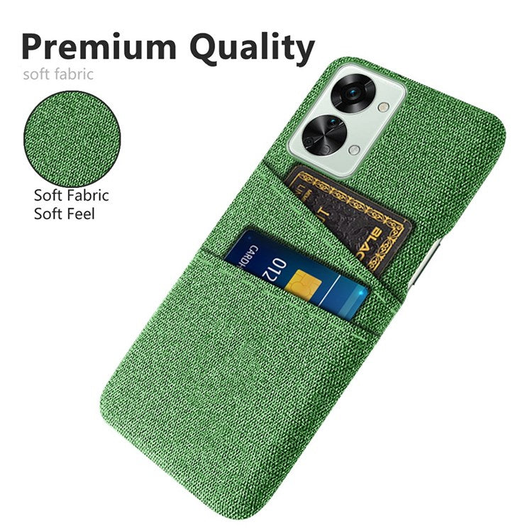 For OnePlus Nord 2T 5G Ultra Thin Back Phone Case Cloth Texture PC Cover with Dual Card Slots - Green