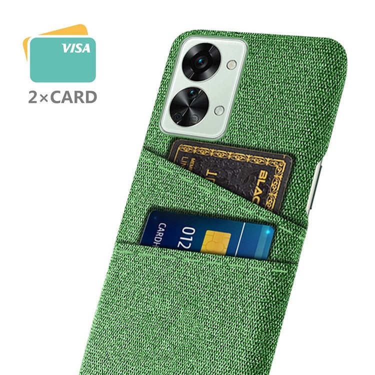 For OnePlus Nord 2T 5G Ultra Thin Back Phone Case Cloth Texture PC Cover with Dual Card Slots - Green