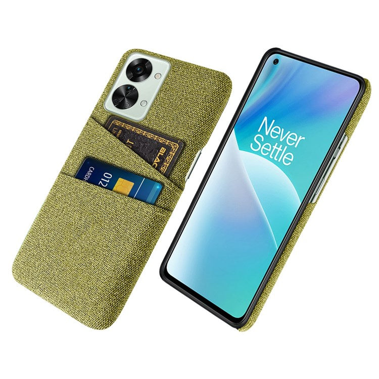 For OnePlus Nord 2T 5G Ultra Thin Back Phone Case Cloth Texture PC Cover with Dual Card Slots - Yellow