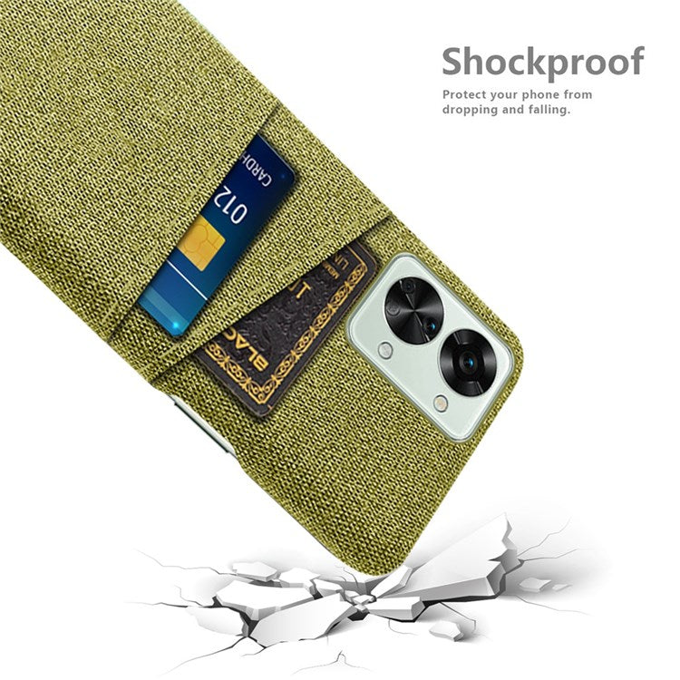 For OnePlus Nord 2T 5G Ultra Thin Back Phone Case Cloth Texture PC Cover with Dual Card Slots - Yellow