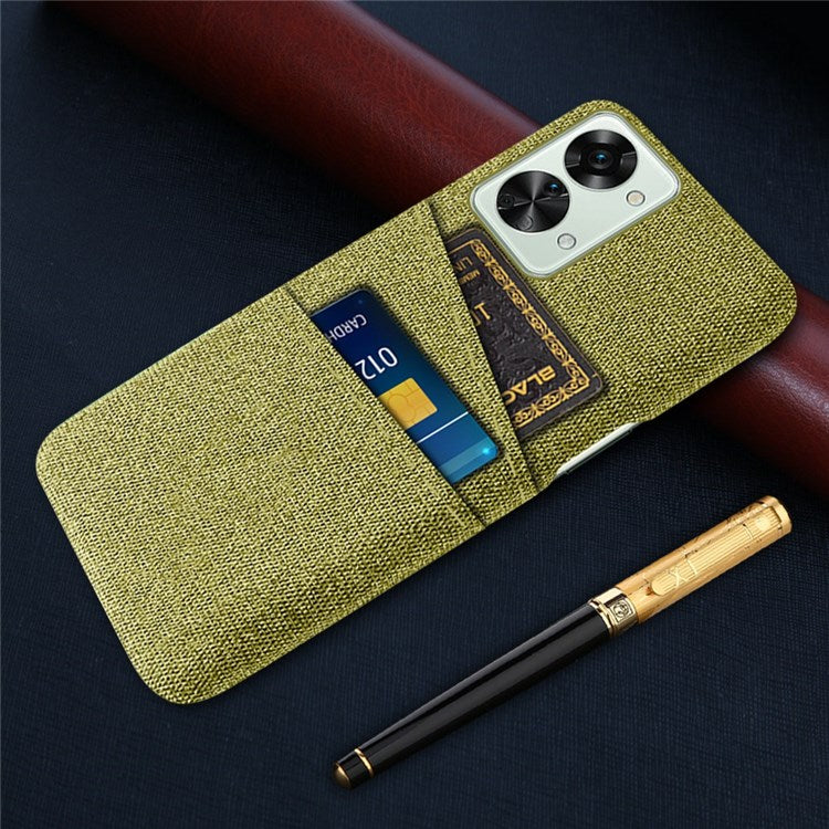 For OnePlus Nord 2T 5G Ultra Thin Back Phone Case Cloth Texture PC Cover with Dual Card Slots - Yellow