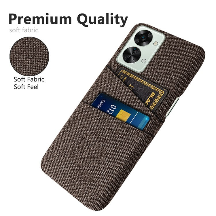For OnePlus Nord 2T 5G Ultra Thin Back Phone Case Cloth Texture PC Cover with Dual Card Slots - Brown