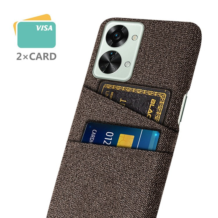 For OnePlus Nord 2T 5G Ultra Thin Back Phone Case Cloth Texture PC Cover with Dual Card Slots - Brown