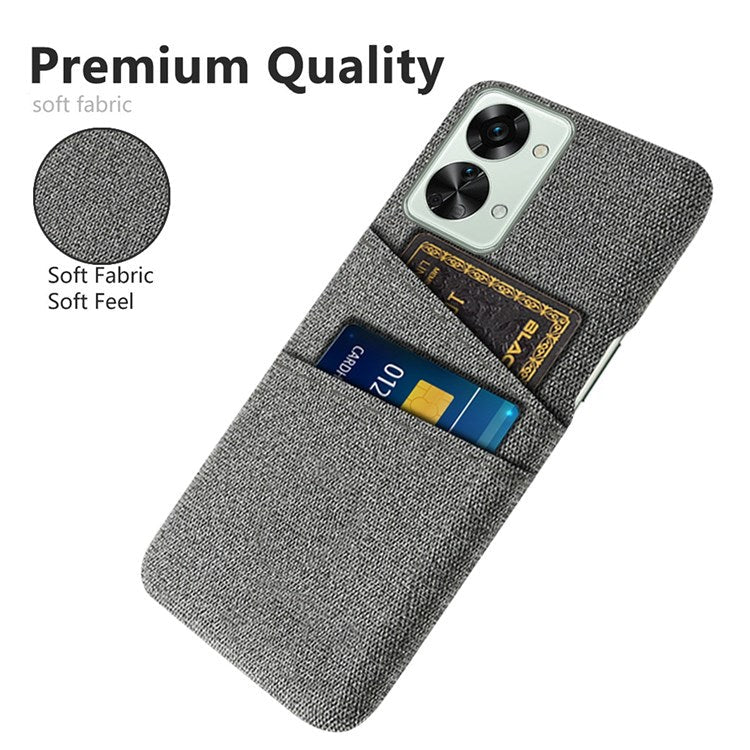 For OnePlus Nord 2T 5G Ultra Thin Back Phone Case Cloth Texture PC Cover with Dual Card Slots - Grey