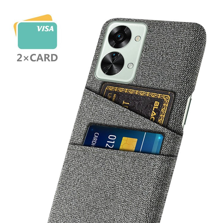 For OnePlus Nord 2T 5G Ultra Thin Back Phone Case Cloth Texture PC Cover with Dual Card Slots - Grey
