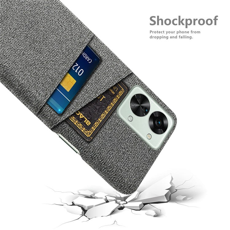 For OnePlus Nord 2T 5G Ultra Thin Back Phone Case Cloth Texture PC Cover with Dual Card Slots - Grey