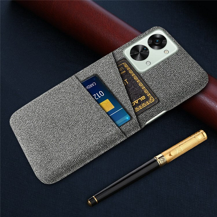 For OnePlus Nord 2T 5G Ultra Thin Back Phone Case Cloth Texture PC Cover with Dual Card Slots - Grey
