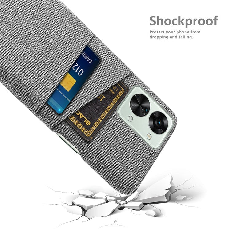 For OnePlus Nord 2T 5G Ultra Thin Back Phone Case Cloth Texture PC Cover with Dual Card Slots - Light Grey