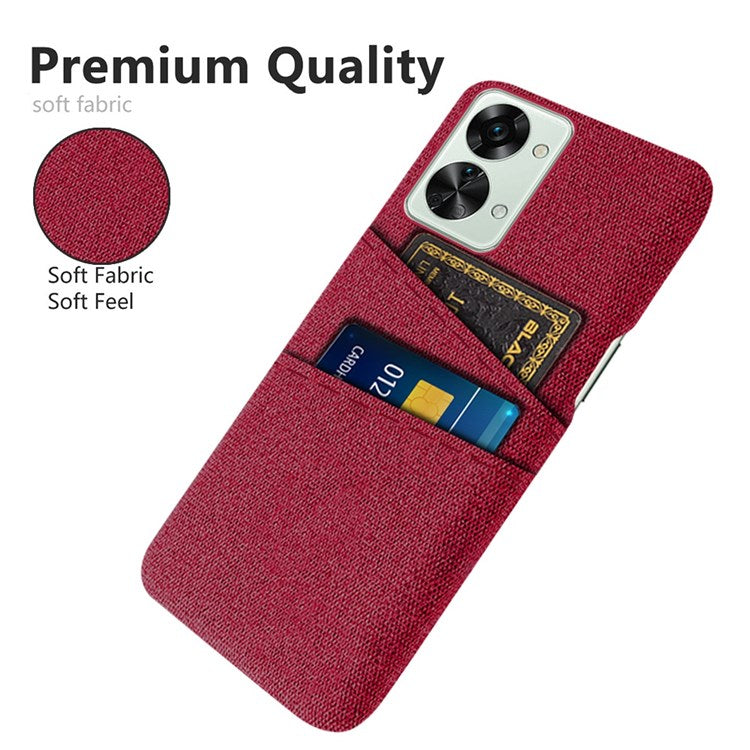 For OnePlus Nord 2T 5G Ultra Thin Back Phone Case Cloth Texture PC Cover with Dual Card Slots - Red