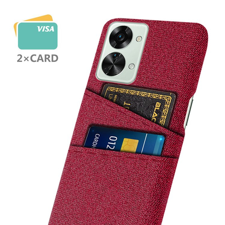 For OnePlus Nord 2T 5G Ultra Thin Back Phone Case Cloth Texture PC Cover with Dual Card Slots - Red