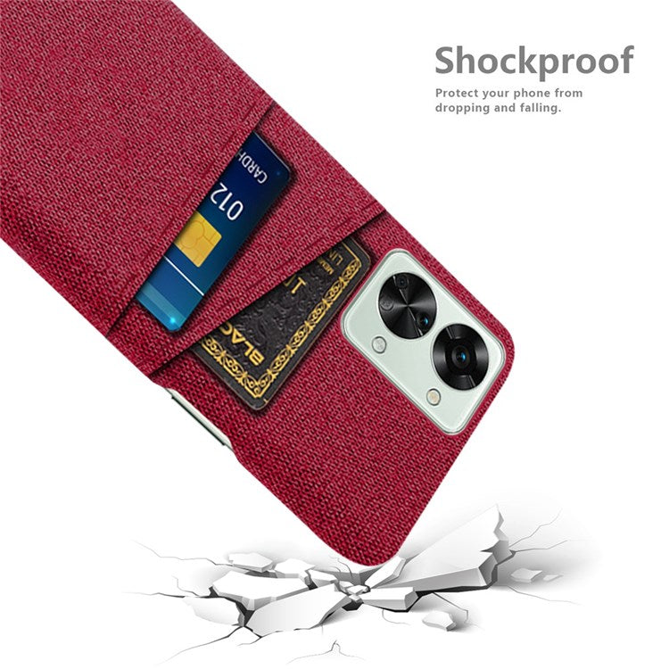 For OnePlus Nord 2T 5G Ultra Thin Back Phone Case Cloth Texture PC Cover with Dual Card Slots - Red