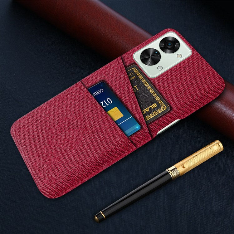 For OnePlus Nord 2T 5G Ultra Thin Back Phone Case Cloth Texture PC Cover with Dual Card Slots - Red
