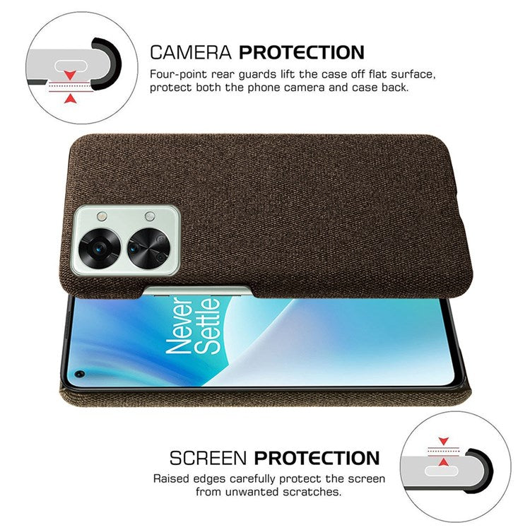 For OnePlus Nord 2T 5G Anti-Slip Phone Case Solid Color Cloth Fabric Cover Slim Full Protective Cell Phone Cover - Brown