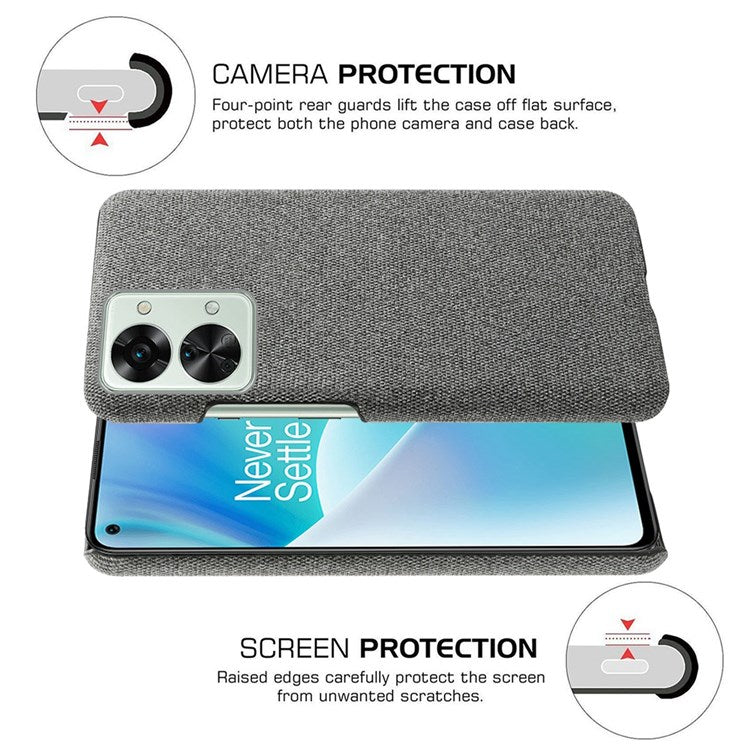 For OnePlus Nord 2T 5G Anti-Slip Phone Case Solid Color Cloth Fabric Cover Slim Full Protective Cell Phone Cover - Grey