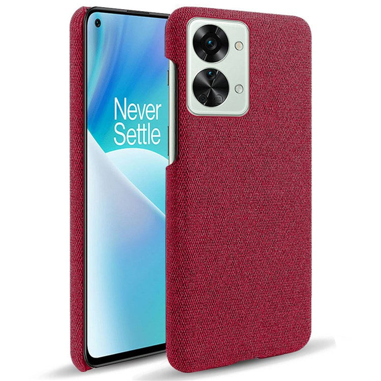 For OnePlus Nord 2T 5G Anti-Slip Phone Case Solid Color Cloth Fabric Cover Slim Full Protective Cell Phone Cover - Red
