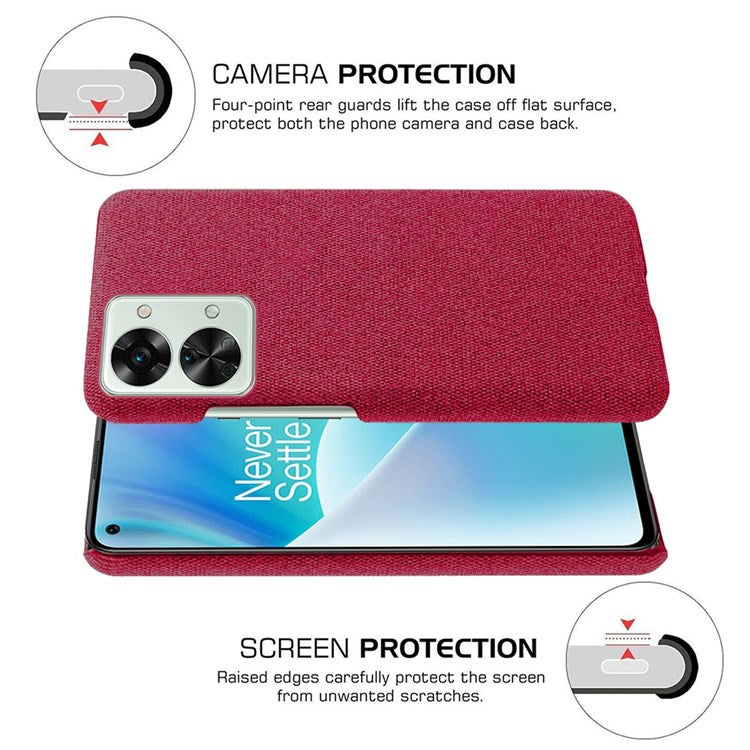 For OnePlus Nord 2T 5G Anti-Slip Phone Case Solid Color Cloth Fabric Cover Slim Full Protective Cell Phone Cover - Red