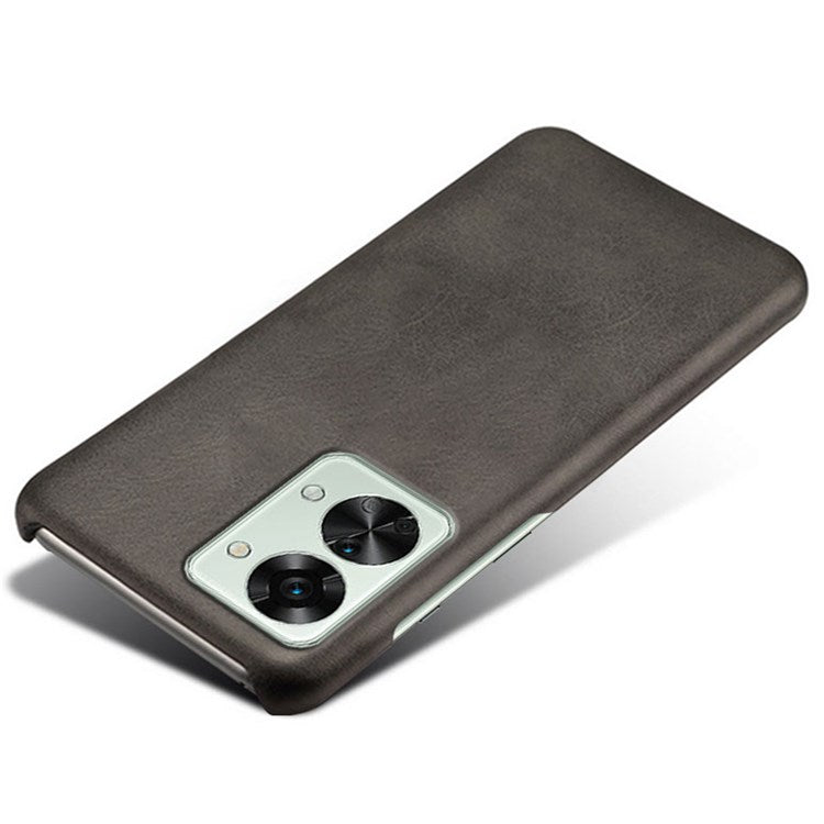 For OnePlus Nord 2T 5G Lightweight Phone Case Calf Textured PU Leather Coating Anti-scratch Hard PC Protective Cover - Black