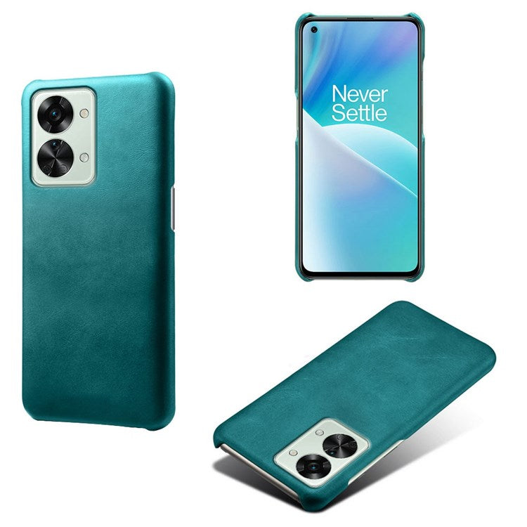 For OnePlus Nord 2T 5G Lightweight Phone Case Calf Textured PU Leather Coating Anti-scratch Hard PC Protective Cover - Green