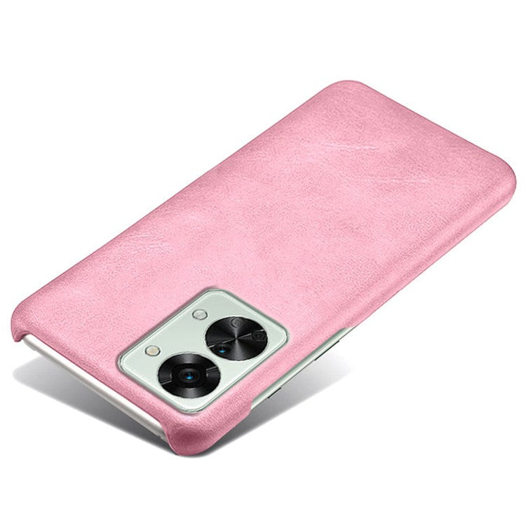 For OnePlus Nord 2T 5G Lightweight Phone Case Calf Textured PU Leather Coating Anti-scratch Hard PC Protective Cover - Rose Gold