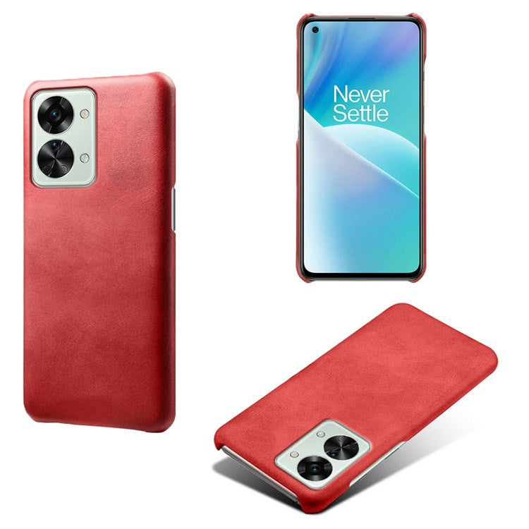 For OnePlus Nord 2T 5G Lightweight Phone Case Calf Textured PU Leather Coating Anti-scratch Hard PC Protective Cover - Red