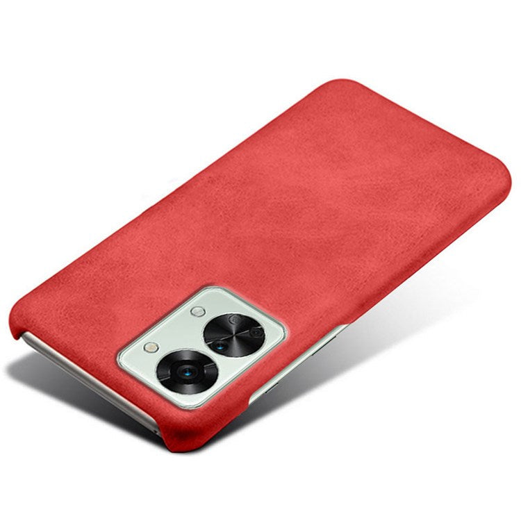 For OnePlus Nord 2T 5G Lightweight Phone Case Calf Textured PU Leather Coating Anti-scratch Hard PC Protective Cover - Red