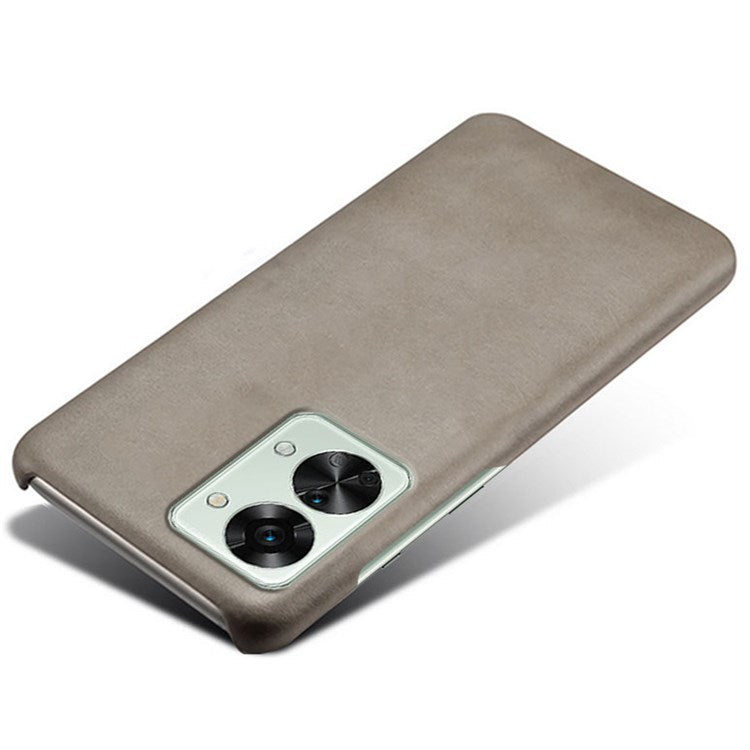 For OnePlus Nord 2T 5G Lightweight Phone Case Calf Textured PU Leather Coating Anti-scratch Hard PC Protective Cover - Grey