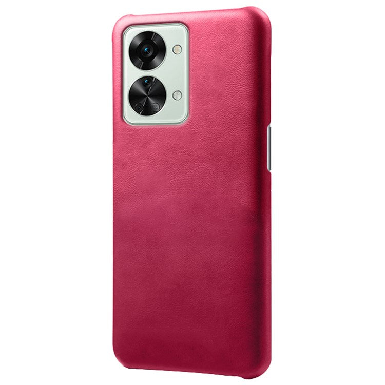 For OnePlus Nord 2T 5G Lightweight Phone Case Calf Textured PU Leather Coating Anti-scratch Hard PC Protective Cover - Rose
