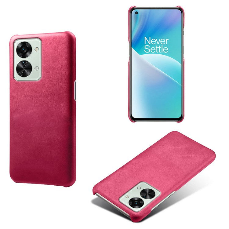 For OnePlus Nord 2T 5G Lightweight Phone Case Calf Textured PU Leather Coating Anti-scratch Hard PC Protective Cover - Rose