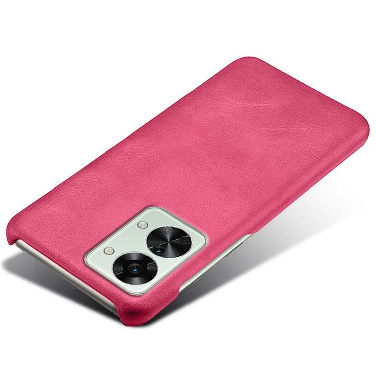 For OnePlus Nord 2T 5G Lightweight Phone Case Calf Textured PU Leather Coating Anti-scratch Hard PC Protective Cover - Rose