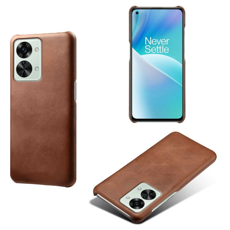 For OnePlus Nord 2T 5G Lightweight Phone Case Calf Textured PU Leather Coating Anti-scratch Hard PC Protective Cover - Brown