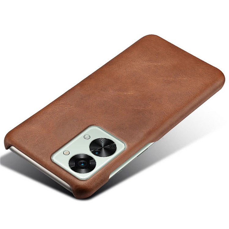 For OnePlus Nord 2T 5G Lightweight Phone Case Calf Textured PU Leather Coating Anti-scratch Hard PC Protective Cover - Brown