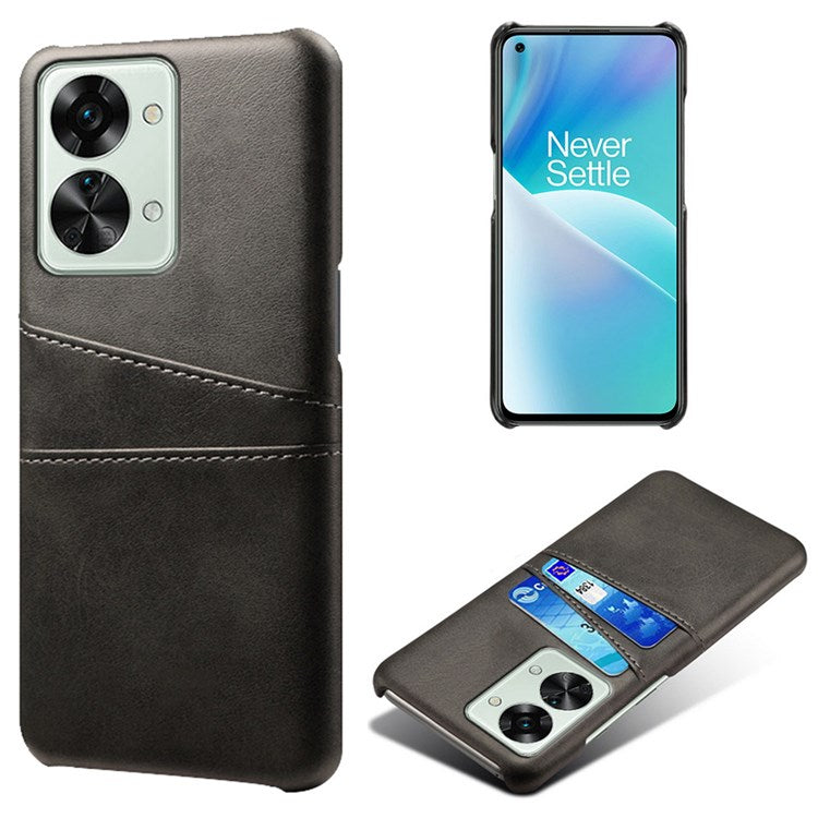 For OnePlus Nord 2T 5G Anti-drop Phone Case with Dual Card Slots PU Leather Coated Hard PC Shock-absorbing Back Cover Shell - Black